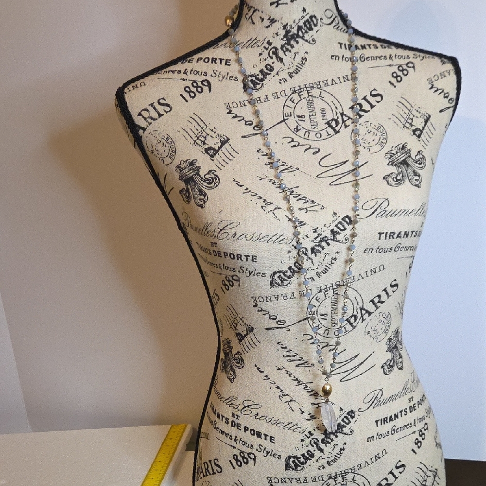 Elegant Baby Blue Beaded Necklace with Pendant